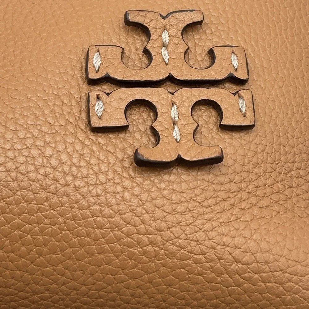 Tory Burch Tan Pebbled Leather Tote with Logo